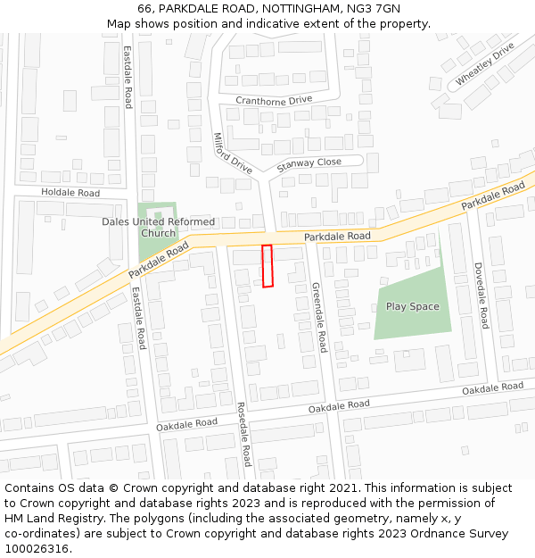 66, PARKDALE ROAD, NOTTINGHAM, NG3 7GN: Location map and indicative extent of plot