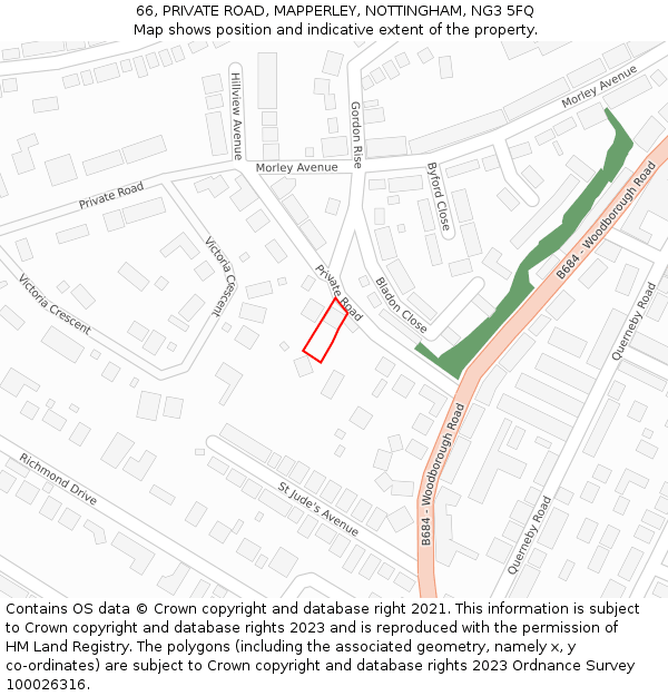 66, PRIVATE ROAD, MAPPERLEY, NOTTINGHAM, NG3 5FQ: Location map and indicative extent of plot