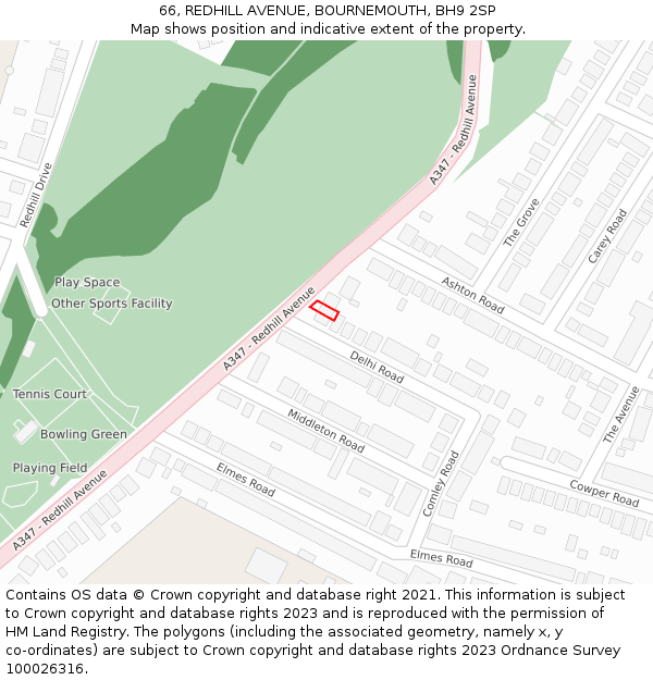 66, REDHILL AVENUE, BOURNEMOUTH, BH9 2SP: Location map and indicative extent of plot