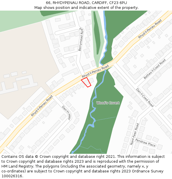 66, RHYDYPENAU ROAD, CARDIFF, CF23 6PU: Location map and indicative extent of plot