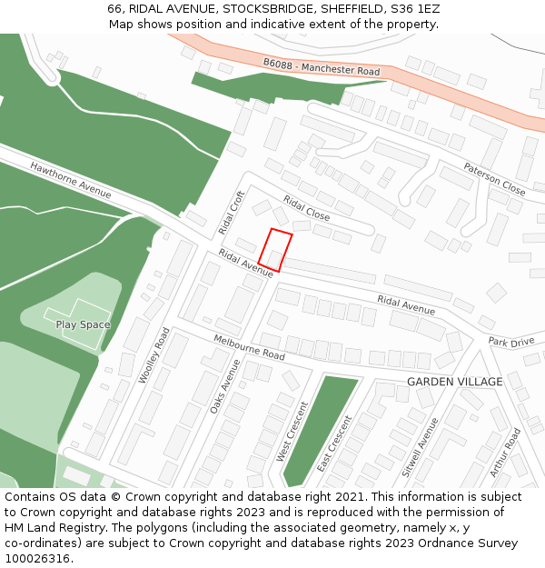 66, RIDAL AVENUE, STOCKSBRIDGE, SHEFFIELD, S36 1EZ: Location map and indicative extent of plot