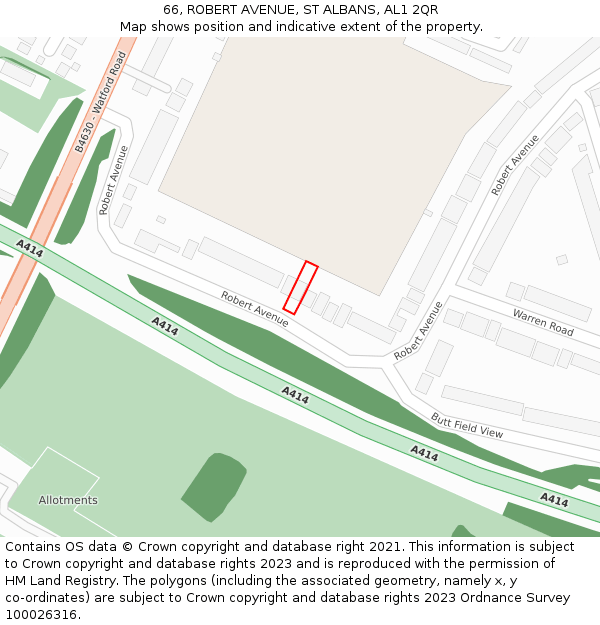 66, ROBERT AVENUE, ST ALBANS, AL1 2QR: Location map and indicative extent of plot