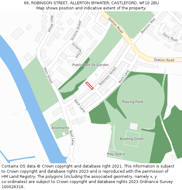 66, ROBINSON STREET, ALLERTON BYWATER, CASTLEFORD, WF10 2BU: Location map and indicative extent of plot