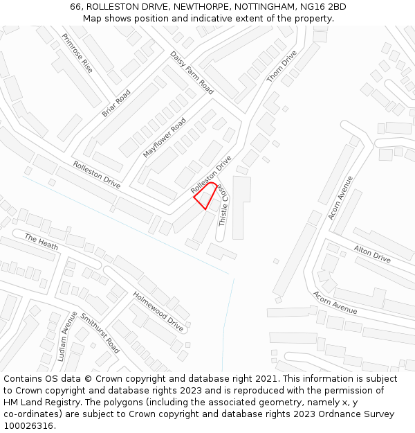 66, ROLLESTON DRIVE, NEWTHORPE, NOTTINGHAM, NG16 2BD: Location map and indicative extent of plot