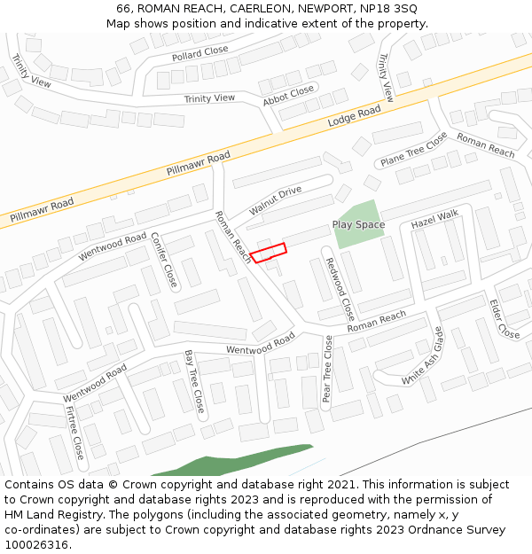 66, ROMAN REACH, CAERLEON, NEWPORT, NP18 3SQ: Location map and indicative extent of plot