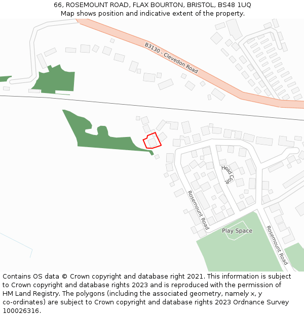66, ROSEMOUNT ROAD, FLAX BOURTON, BRISTOL, BS48 1UQ: Location map and indicative extent of plot