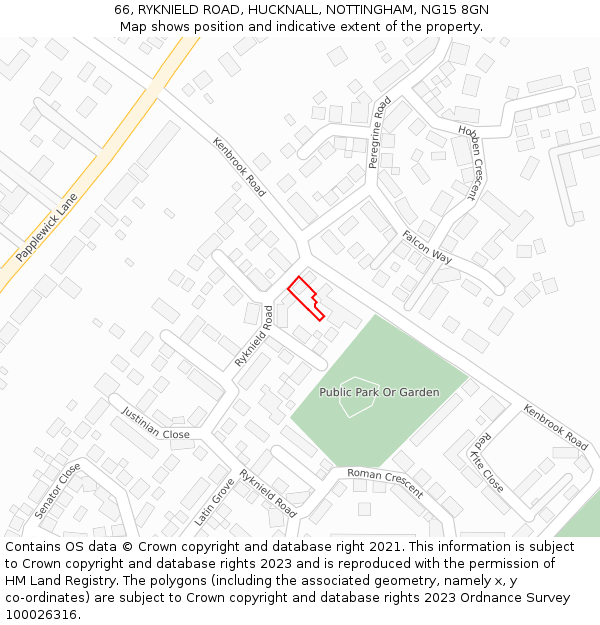 66, RYKNIELD ROAD, HUCKNALL, NOTTINGHAM, NG15 8GN: Location map and indicative extent of plot
