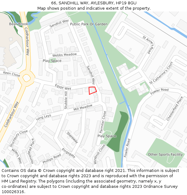 66, SANDHILL WAY, AYLESBURY, HP19 8GU: Location map and indicative extent of plot