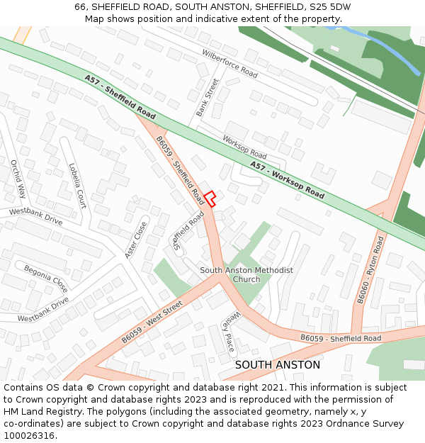 66, SHEFFIELD ROAD, SOUTH ANSTON, SHEFFIELD, S25 5DW: Location map and indicative extent of plot