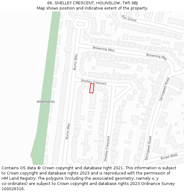 66, SHELLEY CRESCENT, HOUNSLOW, TW5 9BJ: Location map and indicative extent of plot