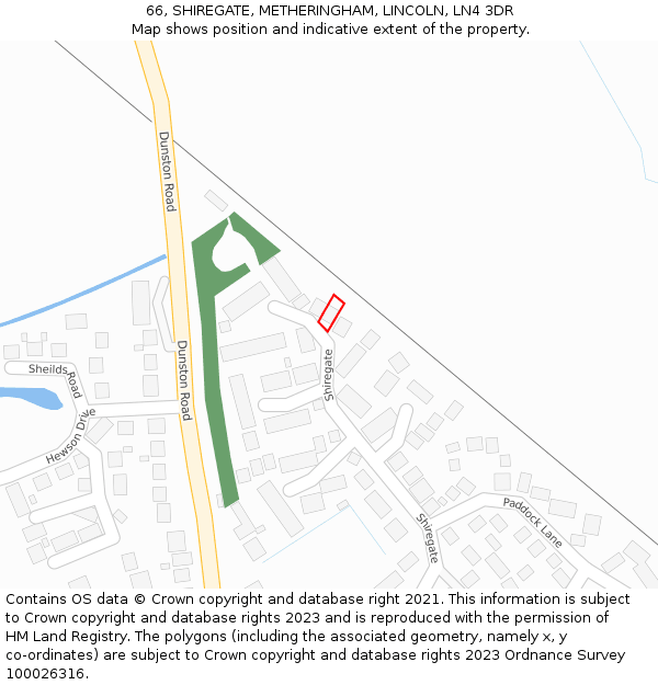 66, SHIREGATE, METHERINGHAM, LINCOLN, LN4 3DR: Location map and indicative extent of plot