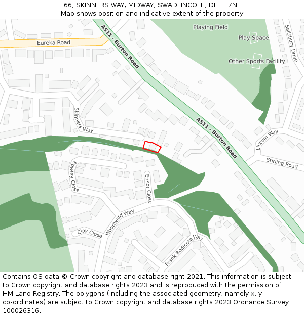66, SKINNERS WAY, MIDWAY, SWADLINCOTE, DE11 7NL: Location map and indicative extent of plot