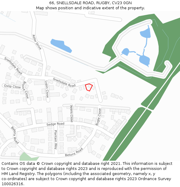 66, SNELLSDALE ROAD, RUGBY, CV23 0GN: Location map and indicative extent of plot