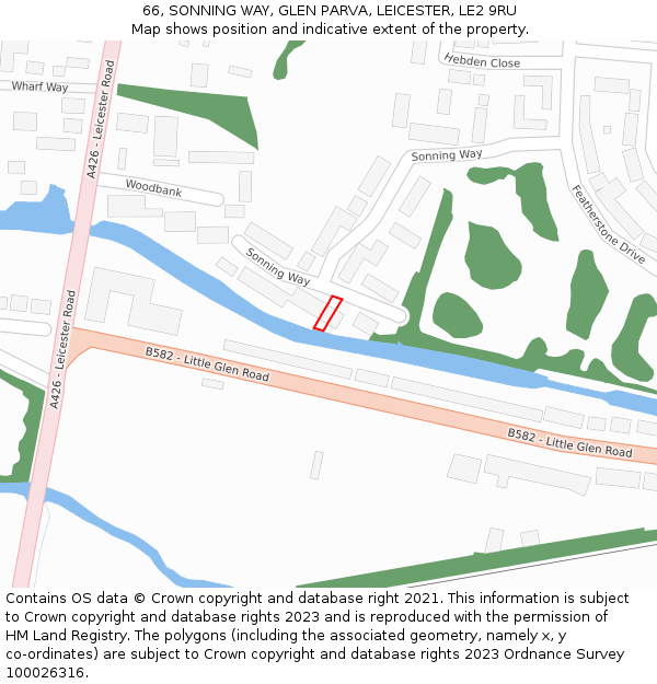66, SONNING WAY, GLEN PARVA, LEICESTER, LE2 9RU: Location map and indicative extent of plot