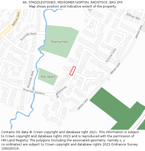 66, STADDLESTONES, MIDSOMER NORTON, RADSTOCK, BA3 2PX: Location map and indicative extent of plot