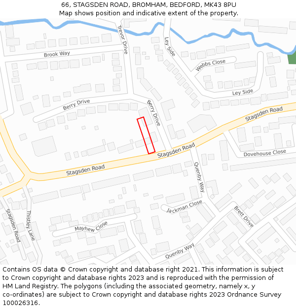 66, STAGSDEN ROAD, BROMHAM, BEDFORD, MK43 8PU: Location map and indicative extent of plot