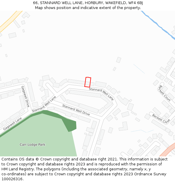 66, STANNARD WELL LANE, HORBURY, WAKEFIELD, WF4 6BJ: Location map and indicative extent of plot