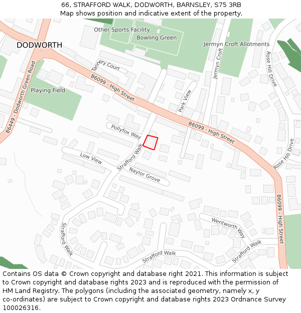 66, STRAFFORD WALK, DODWORTH, BARNSLEY, S75 3RB: Location map and indicative extent of plot
