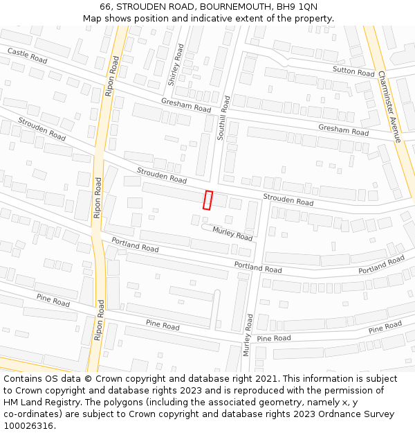 66, STROUDEN ROAD, BOURNEMOUTH, BH9 1QN: Location map and indicative extent of plot