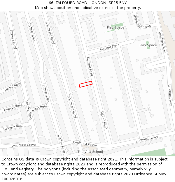66, TALFOURD ROAD, LONDON, SE15 5NY: Location map and indicative extent of plot