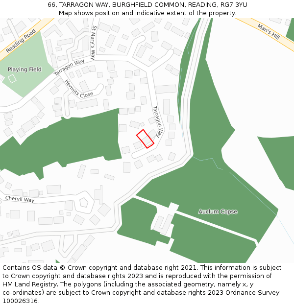 66, TARRAGON WAY, BURGHFIELD COMMON, READING, RG7 3YU: Location map and indicative extent of plot