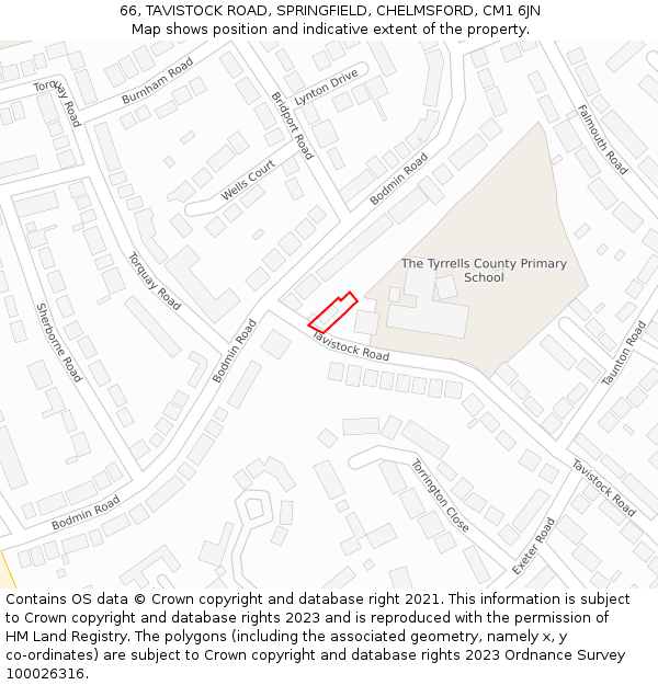 66, TAVISTOCK ROAD, SPRINGFIELD, CHELMSFORD, CM1 6JN: Location map and indicative extent of plot