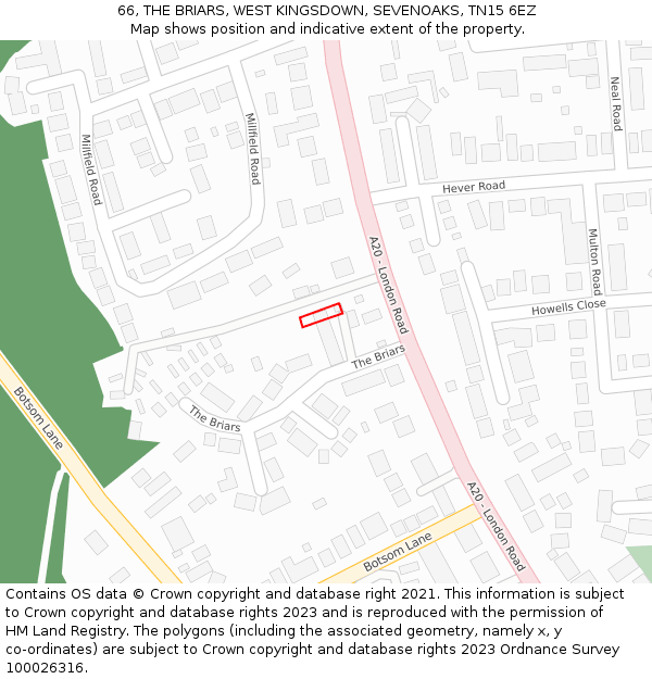 66, THE BRIARS, WEST KINGSDOWN, SEVENOAKS, TN15 6EZ: Location map and indicative extent of plot