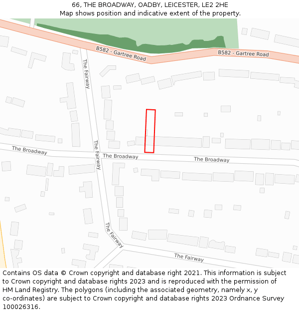 66, THE BROADWAY, OADBY, LEICESTER, LE2 2HE: Location map and indicative extent of plot