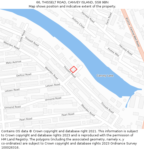 66, THISSELT ROAD, CANVEY ISLAND, SS8 9BN: Location map and indicative extent of plot