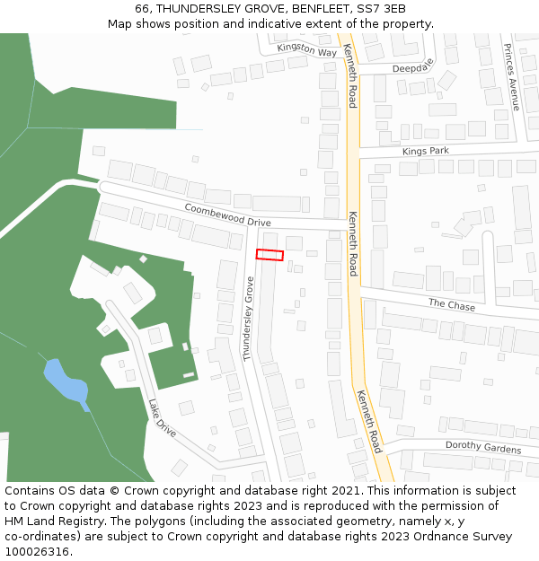 66, THUNDERSLEY GROVE, BENFLEET, SS7 3EB: Location map and indicative extent of plot