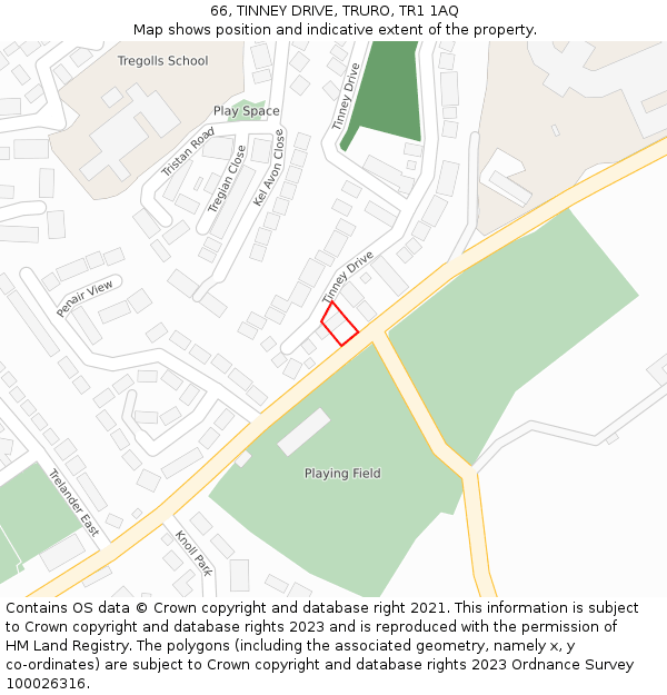 66, TINNEY DRIVE, TRURO, TR1 1AQ: Location map and indicative extent of plot