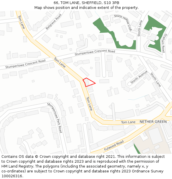 66, TOM LANE, SHEFFIELD, S10 3PB: Location map and indicative extent of plot
