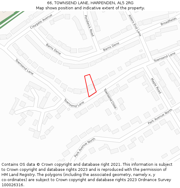 66, TOWNSEND LANE, HARPENDEN, AL5 2RG: Location map and indicative extent of plot