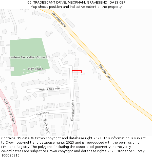 66, TRADESCANT DRIVE, MEOPHAM, GRAVESEND, DA13 0EF: Location map and indicative extent of plot