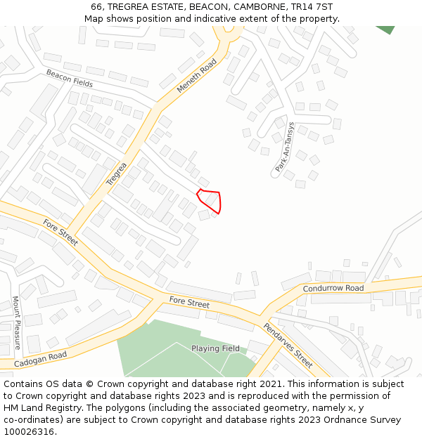 66, TREGREA ESTATE, BEACON, CAMBORNE, TR14 7ST: Location map and indicative extent of plot