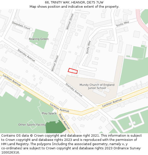 66, TRINITY WAY, HEANOR, DE75 7UW: Location map and indicative extent of plot