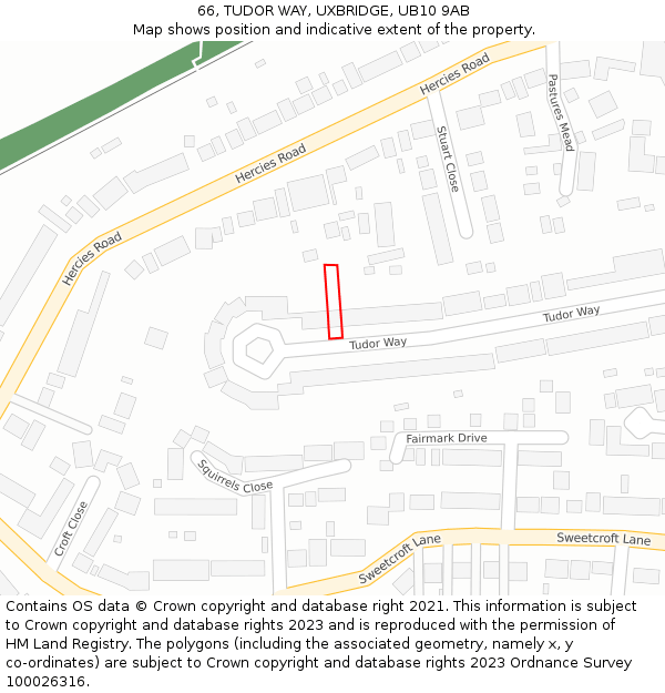 66, TUDOR WAY, UXBRIDGE, UB10 9AB: Location map and indicative extent of plot