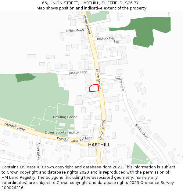 66, UNION STREET, HARTHILL, SHEFFIELD, S26 7YH: Location map and indicative extent of plot