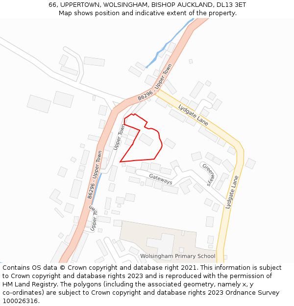 66, UPPERTOWN, WOLSINGHAM, BISHOP AUCKLAND, DL13 3ET: Location map and indicative extent of plot