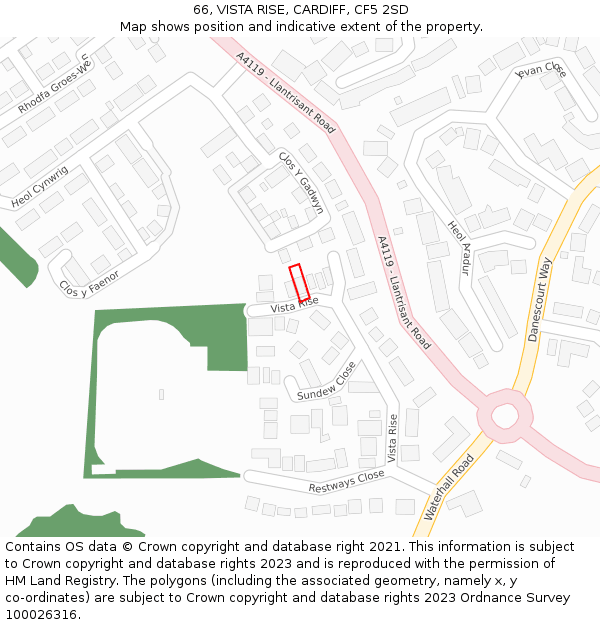 66, VISTA RISE, CARDIFF, CF5 2SD: Location map and indicative extent of plot