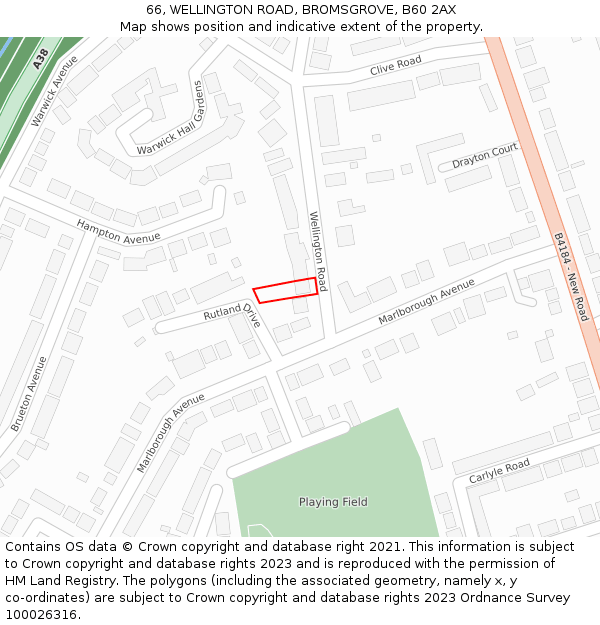 66, WELLINGTON ROAD, BROMSGROVE, B60 2AX: Location map and indicative extent of plot