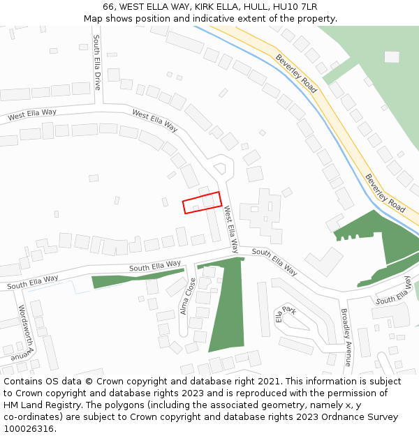66, WEST ELLA WAY, KIRK ELLA, HULL, HU10 7LR: Location map and indicative extent of plot