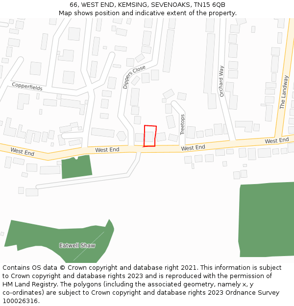 66, WEST END, KEMSING, SEVENOAKS, TN15 6QB: Location map and indicative extent of plot