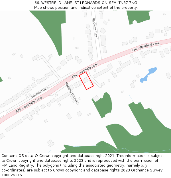 66, WESTFIELD LANE, ST LEONARDS-ON-SEA, TN37 7NG: Location map and indicative extent of plot