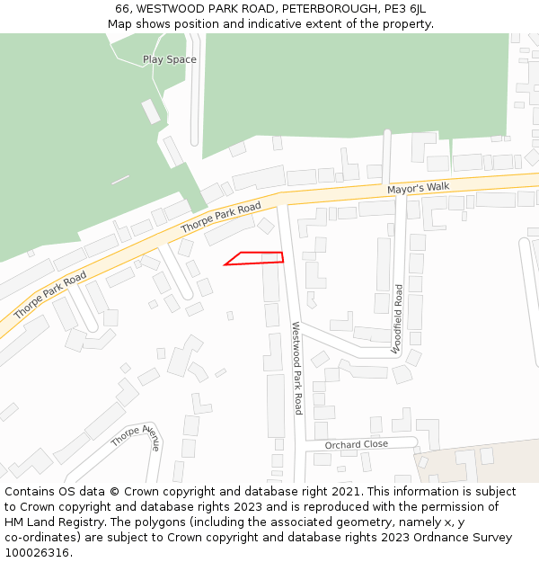 66, WESTWOOD PARK ROAD, PETERBOROUGH, PE3 6JL: Location map and indicative extent of plot