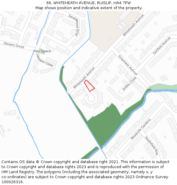 66, WHITEHEATH AVENUE, RUISLIP, HA4 7PW: Location map and indicative extent of plot