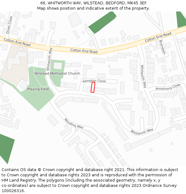 66, WHITWORTH WAY, WILSTEAD, BEDFORD, MK45 3EF: Location map and indicative extent of plot