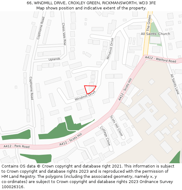 66, WINDMILL DRIVE, CROXLEY GREEN, RICKMANSWORTH, WD3 3FE: Location map and indicative extent of plot