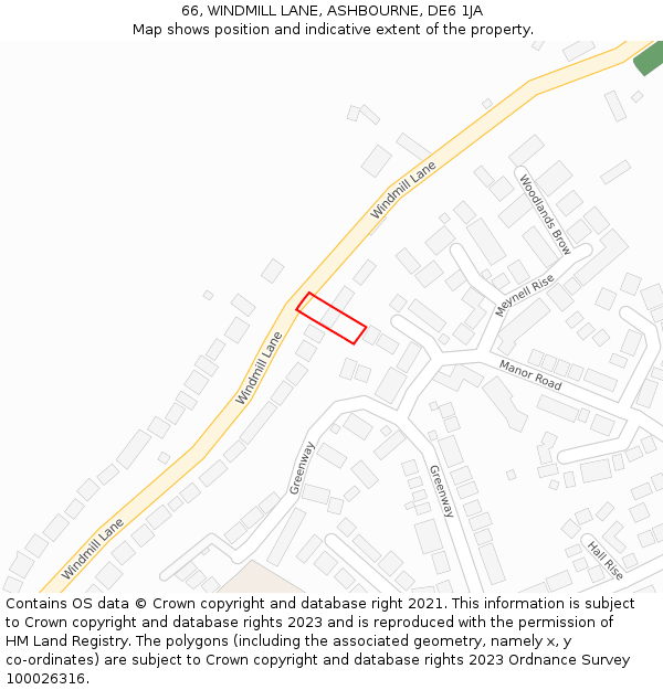 66, WINDMILL LANE, ASHBOURNE, DE6 1JA: Location map and indicative extent of plot
