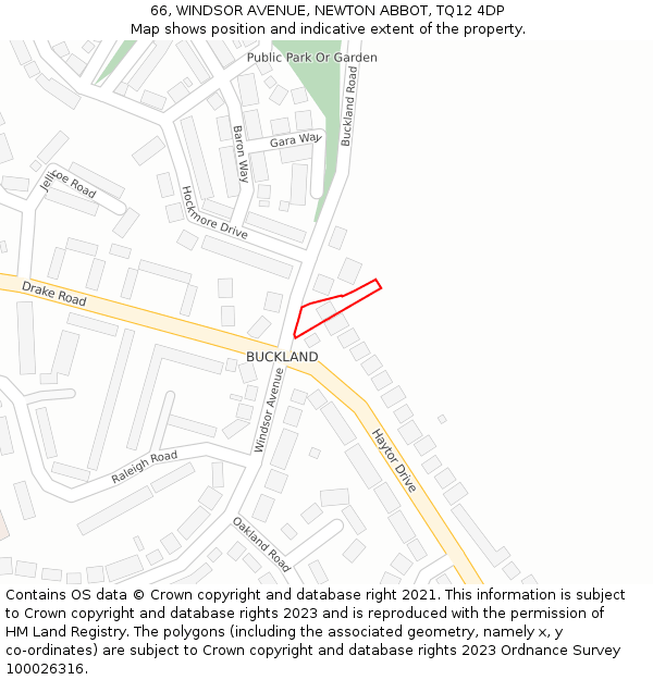 66, WINDSOR AVENUE, NEWTON ABBOT, TQ12 4DP: Location map and indicative extent of plot